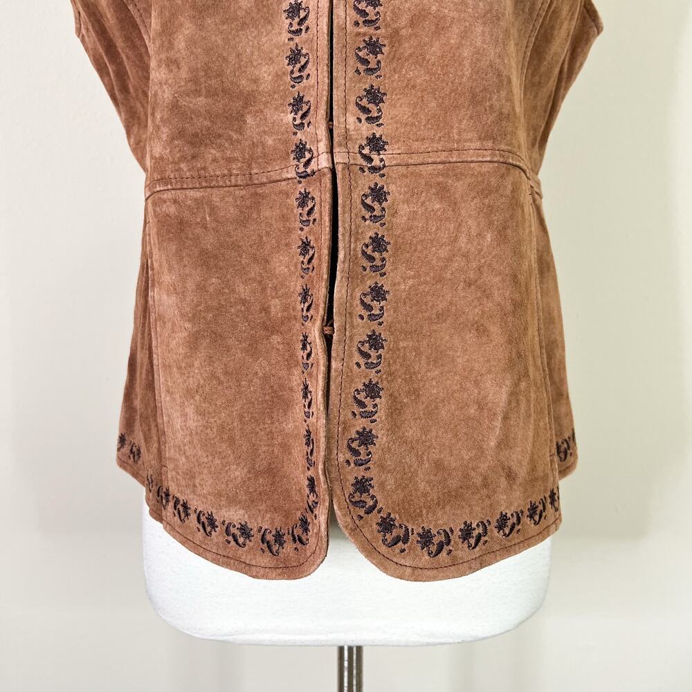 Vintage | Outbrook Suede Brown Leather Embroidered Western Boho Vest Large L - Picture 4 of 10